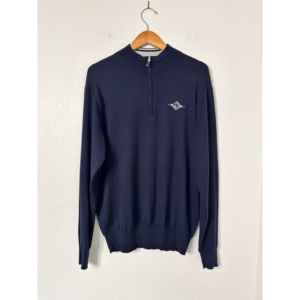 Peter Millar Sweater Blue Wool Blend Quarter Zip Mock Neck Pullover